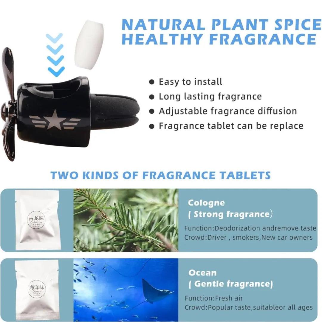 Bear pilot-themed car air freshener with natural plant spice healthy fragrance. Features include easy installation, long-lasting fragrance, adjustable fragrance diffusion, and replaceable fragrance tablets. Comes with two kinds of fragrance tablets: Cologne (strong fragrance) for deodorization and removing taste, suitable for drivers, smokers, and new car owners, and Ocean (gentle fragrance) for fresh air, popular for all ages."