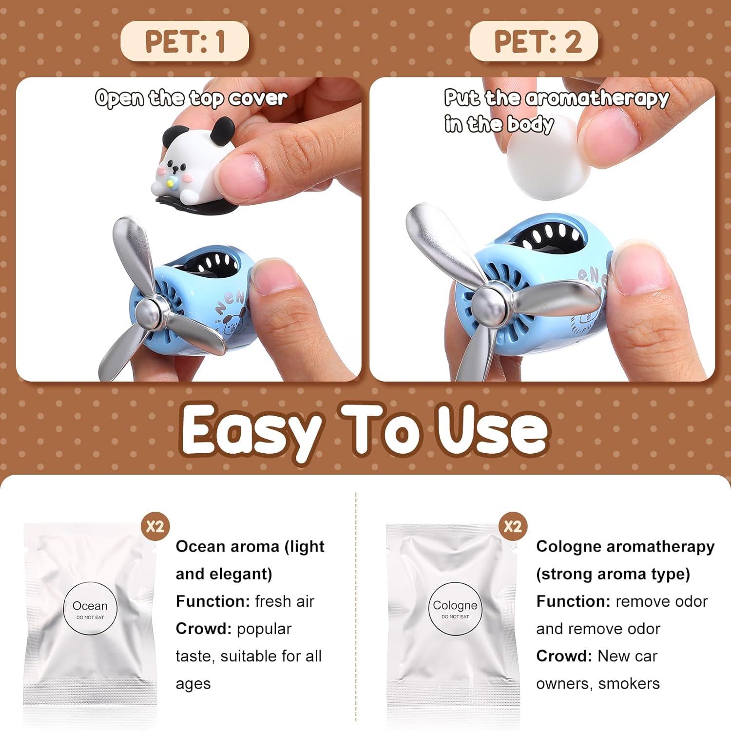 Instructions for using Cute Dog Pilot Car Air Freshener with Propeller Diffuser