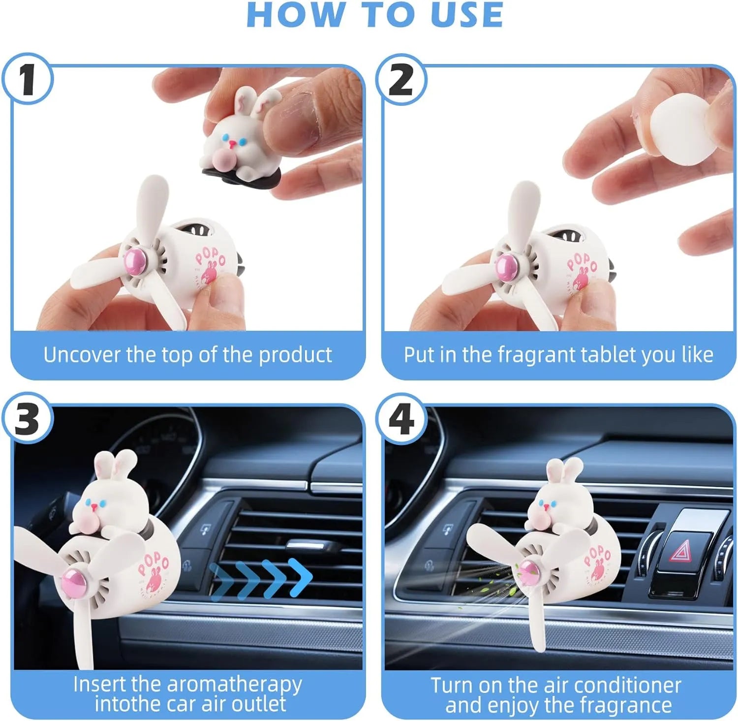 How to Use Cute Bunny Pilot Car Air Freshener | Step-by-Step Instructions for Propeller Diffuser