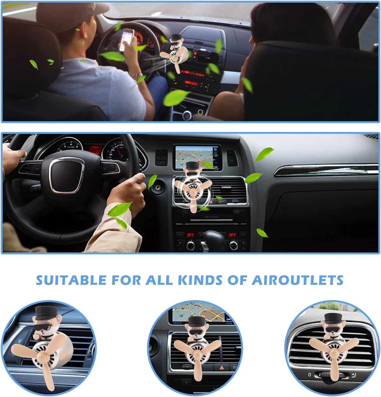 Shiba Inu pilot car air freshener with propeller diffuser, suitable for all kinds of air outlets in various car interiors.