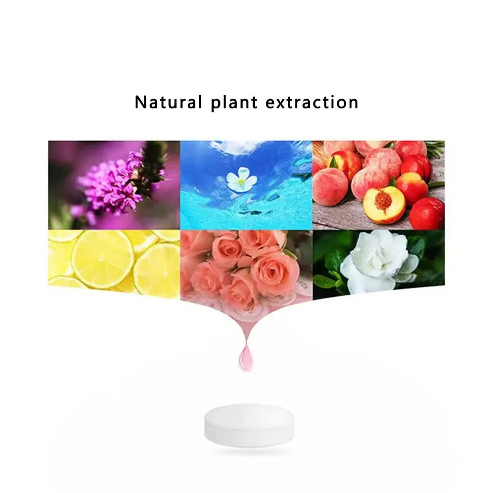 Collage of natural plant extracts including lavender, ocean, peach, lemon, rose, and gardenia with a drop of essential oil representing air freshener.